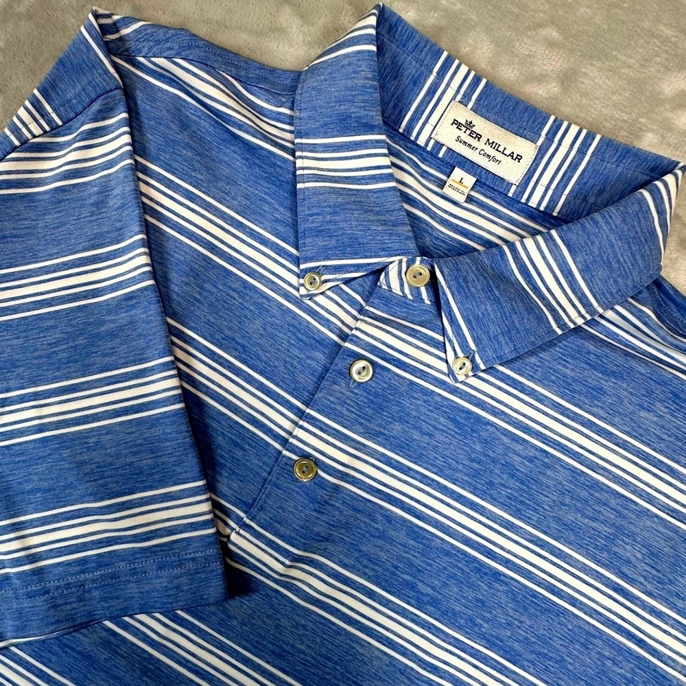 Peter‎ Millar Polo Mens L Blue MS19EK22B Summer Comfort Button Down Collar